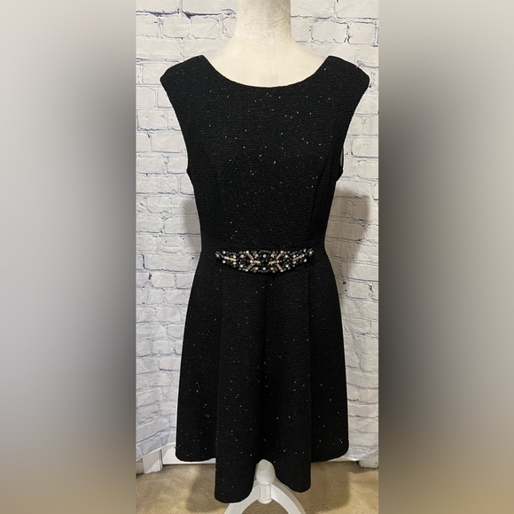 Eliza J Cocktail Dress Black Sleeveless Sparkle Rhinestone Sz 10 Fit & Flare - Picture 1 of 8